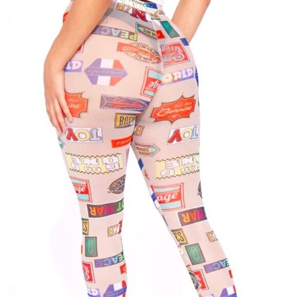 FASHION NOVA LET'S TALK PRINTED MESH LEGGINGS SWIM COVER PANTS SIZE MEDIUM NWT - Picture 2 of 6